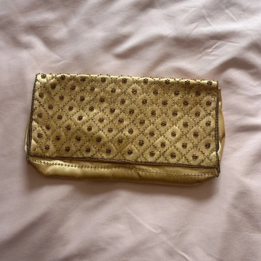 Vintage Beaded Satin Yellow Evening Clutch - La Regale